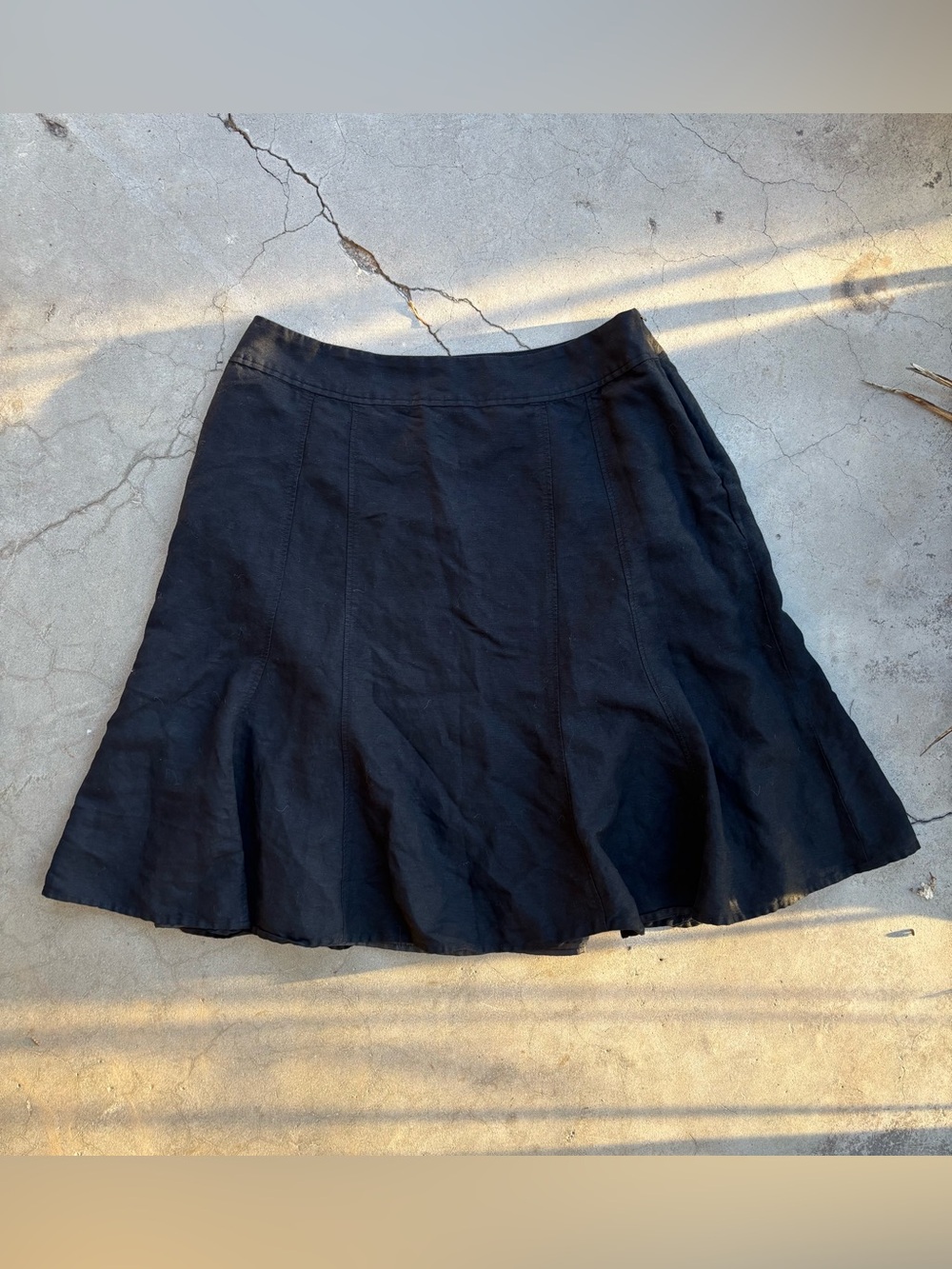 Coldwater Creek Black Linen Blend Paneled Flare Skirt Size Large 14-16 Lined